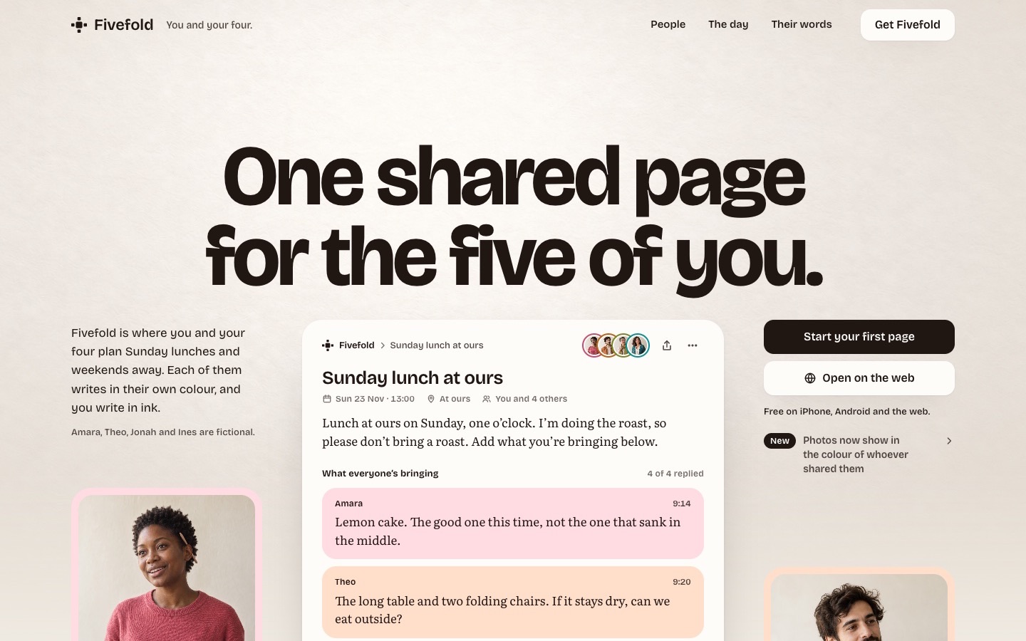 Fivefold, the first screen of its page