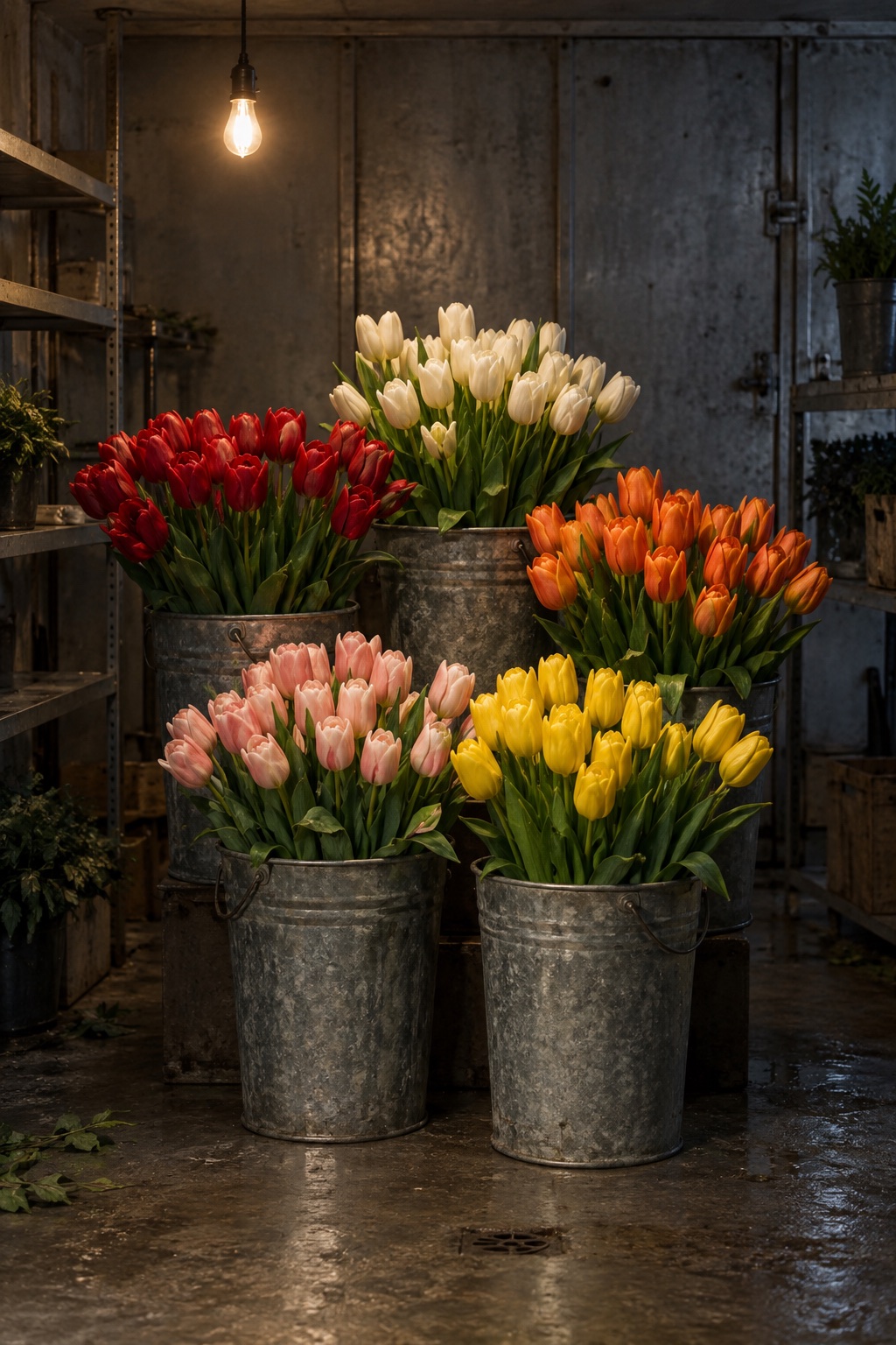 The cold room’s tulips in a tall frame, with a feed portrait crop drawn on them.