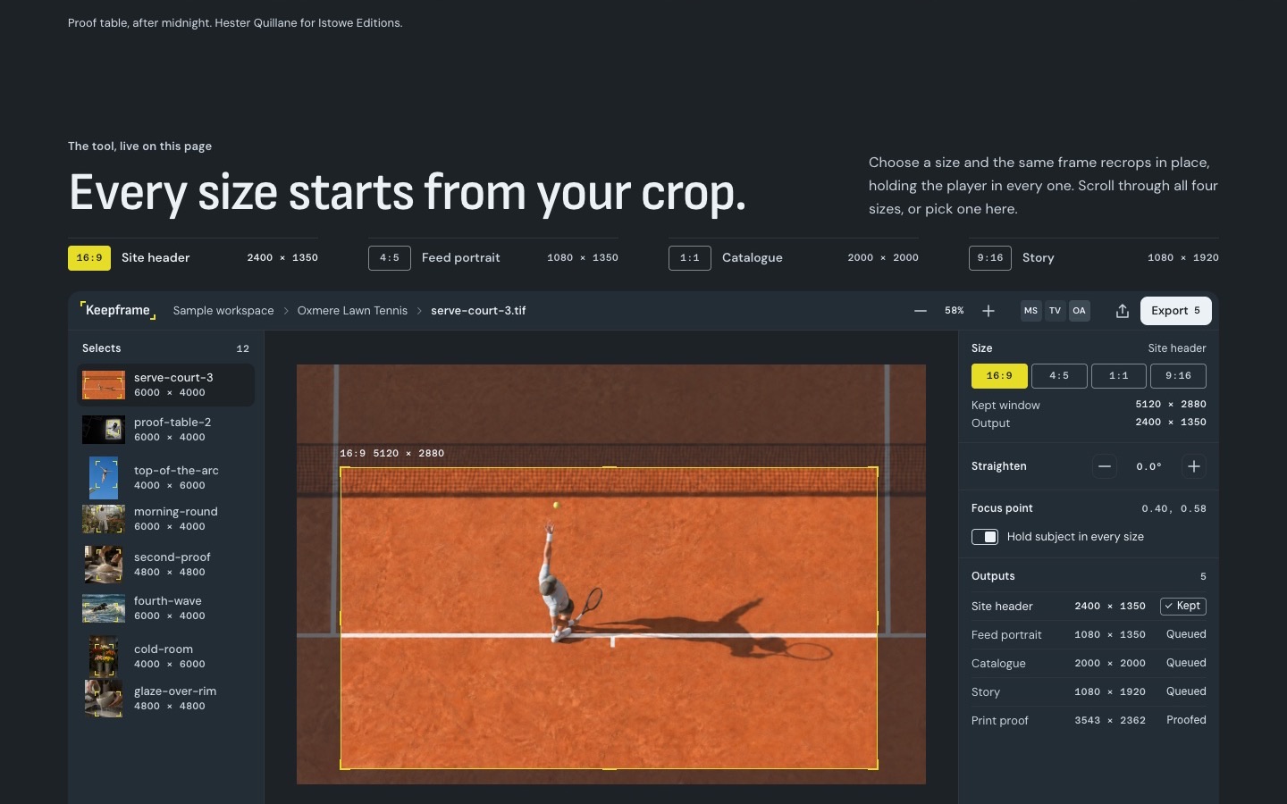 Keepframe, screen 2