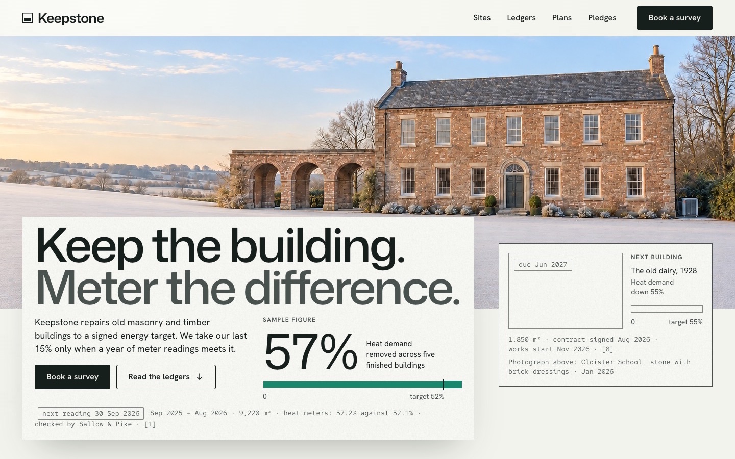 Keepstone, the first screen of its page
