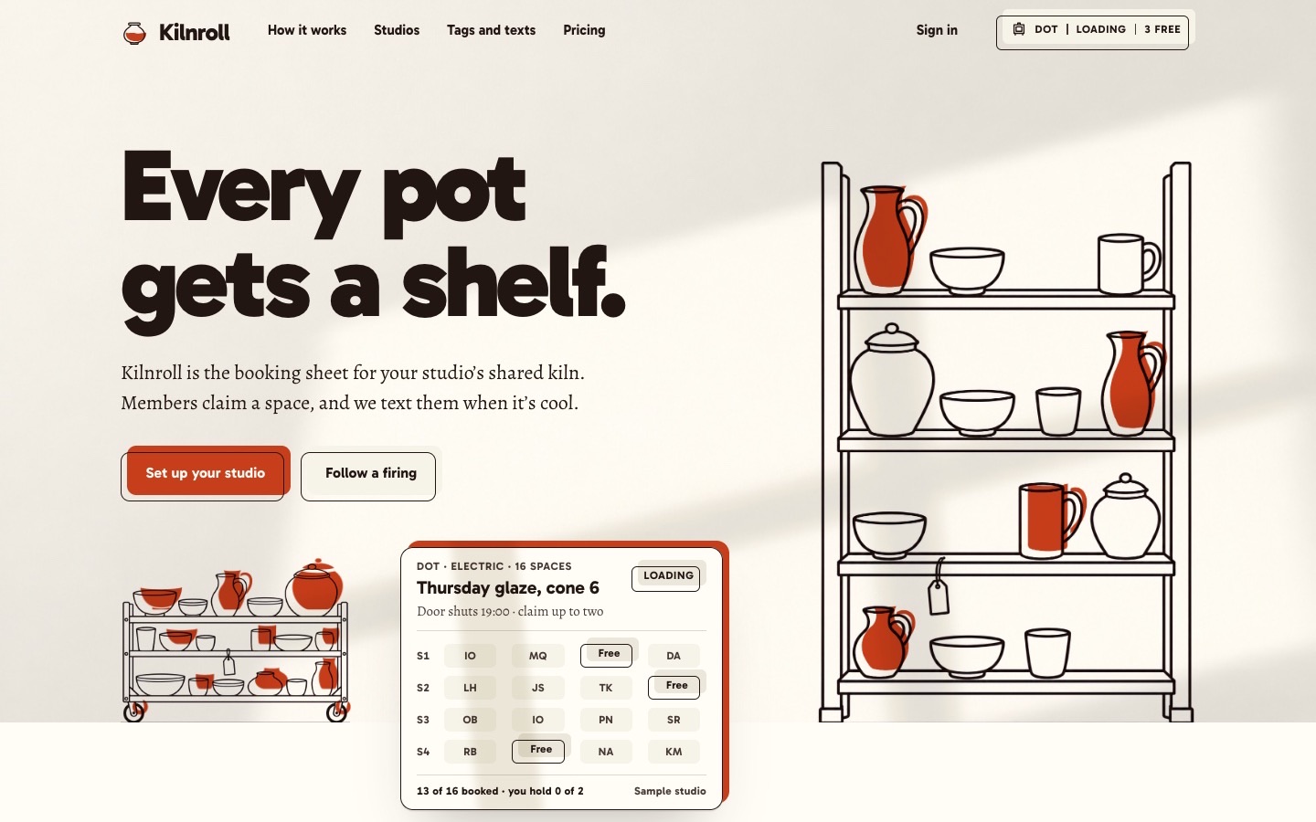 Kilnroll, the first screen of its page