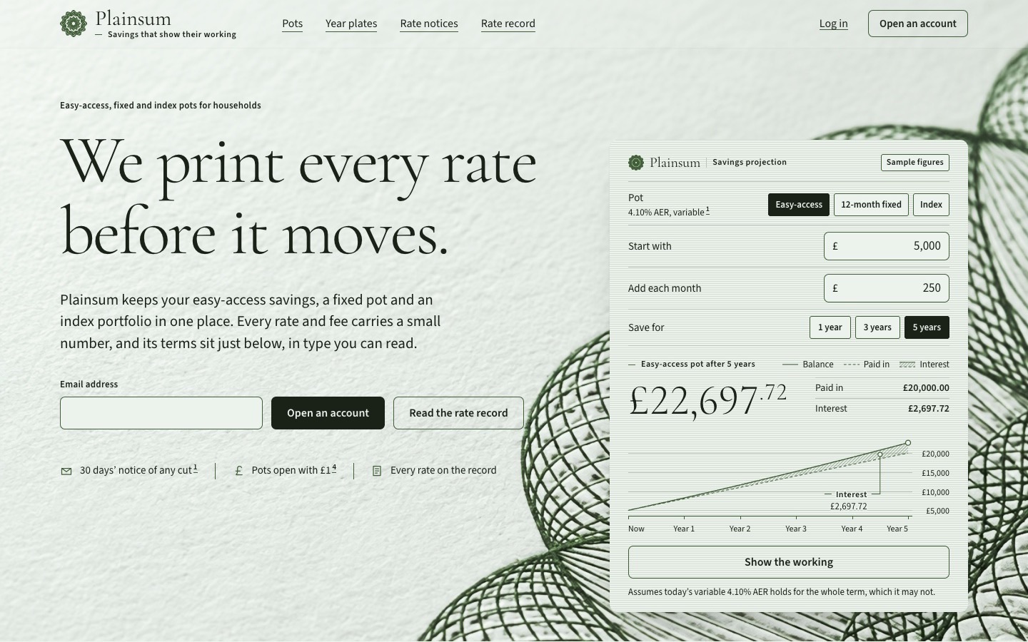 Plainsum, the first screen of its page
