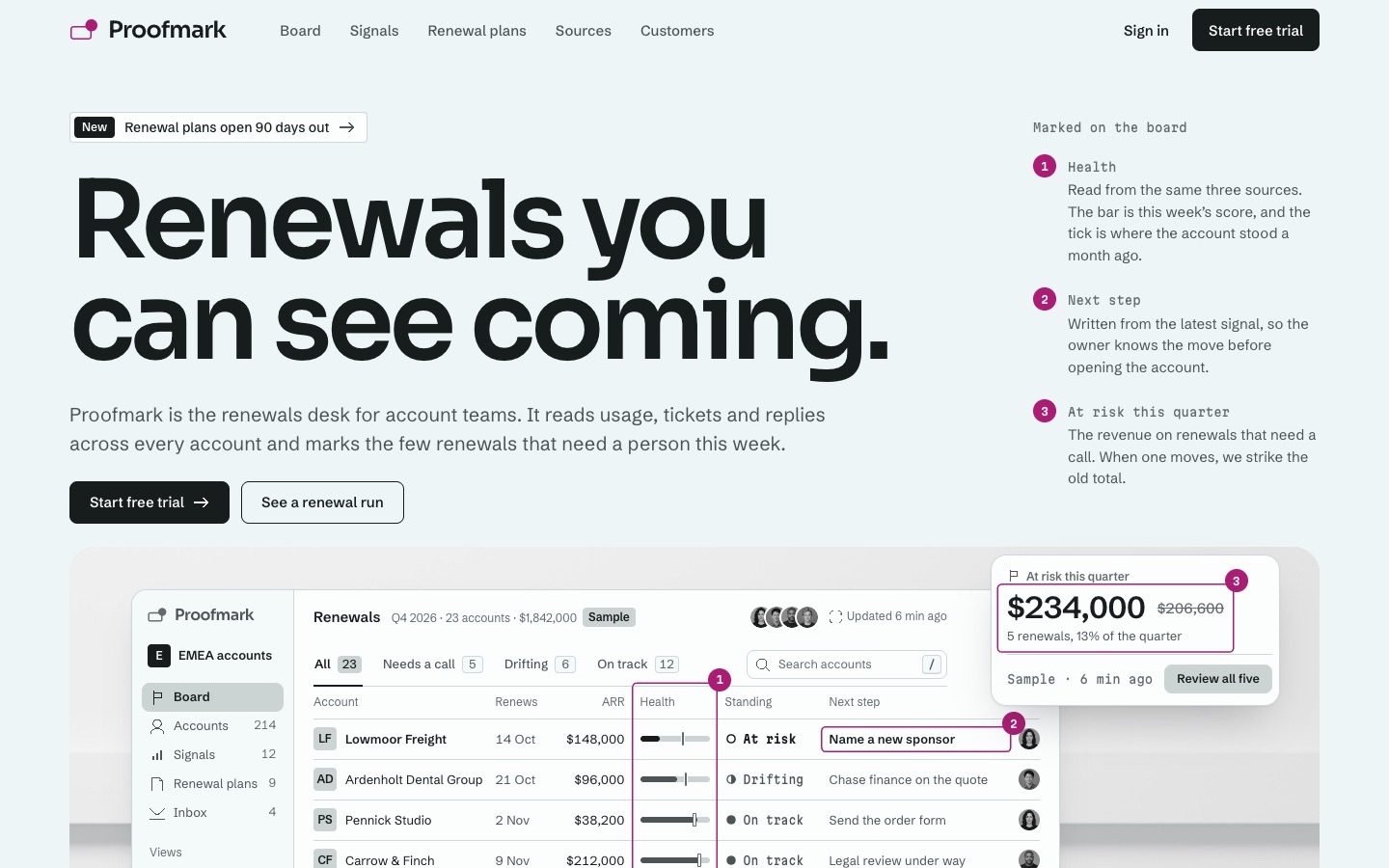 Proofmark, the first screen of its page
